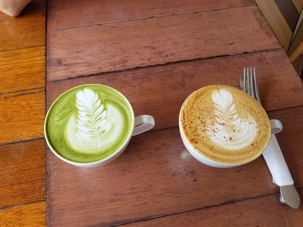 Matcha Latte and Caramel Latte