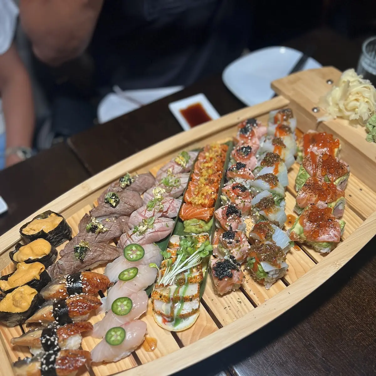 Sushi Boat with Assorted Rolls and Nigiri