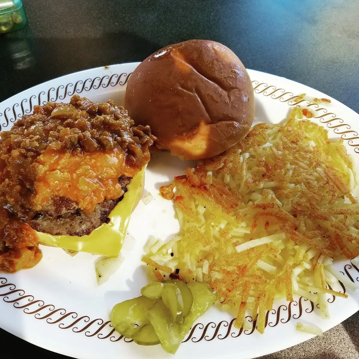 Hash Brownand Chili Cheese Burger