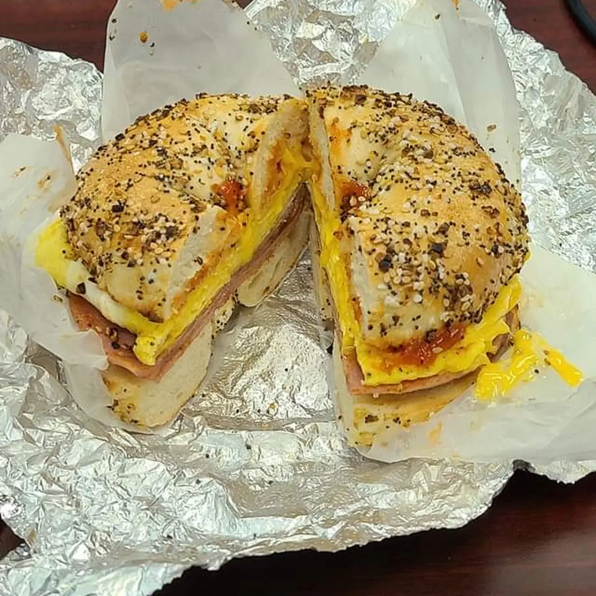 Pork Roll Egg and Cheese on an Everything Bagel