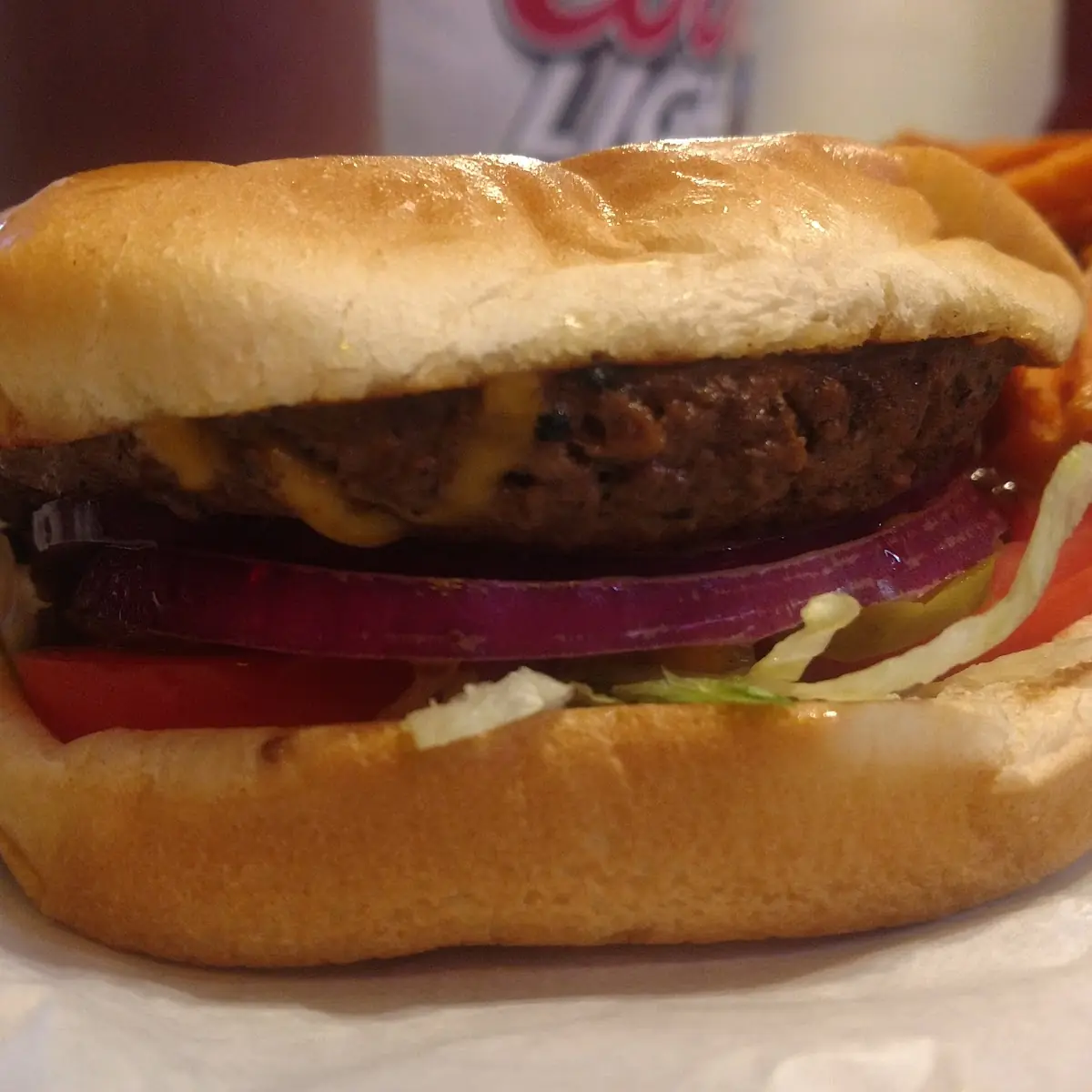 Cheddar Cheeseburger with Sweet Potato Fries