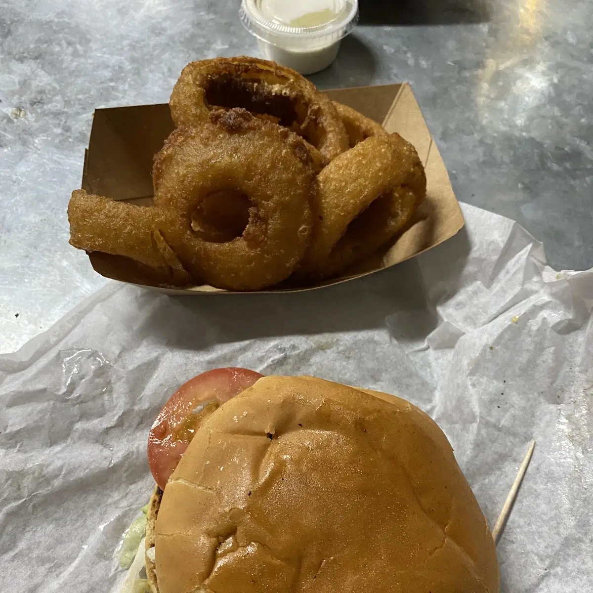 Cheeseburger with Crispy Onion Rings
