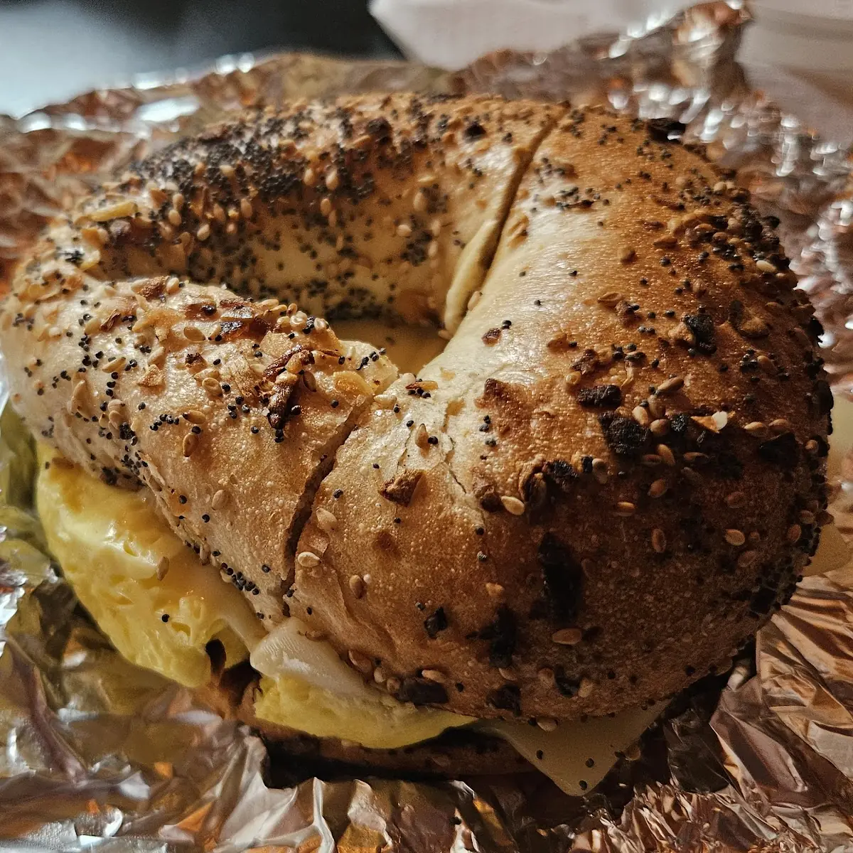 Everything Bagel with Egg Ham and Cheese