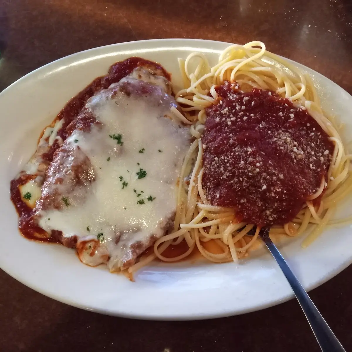 Veal Parmesan with Linguine in Red Gravy