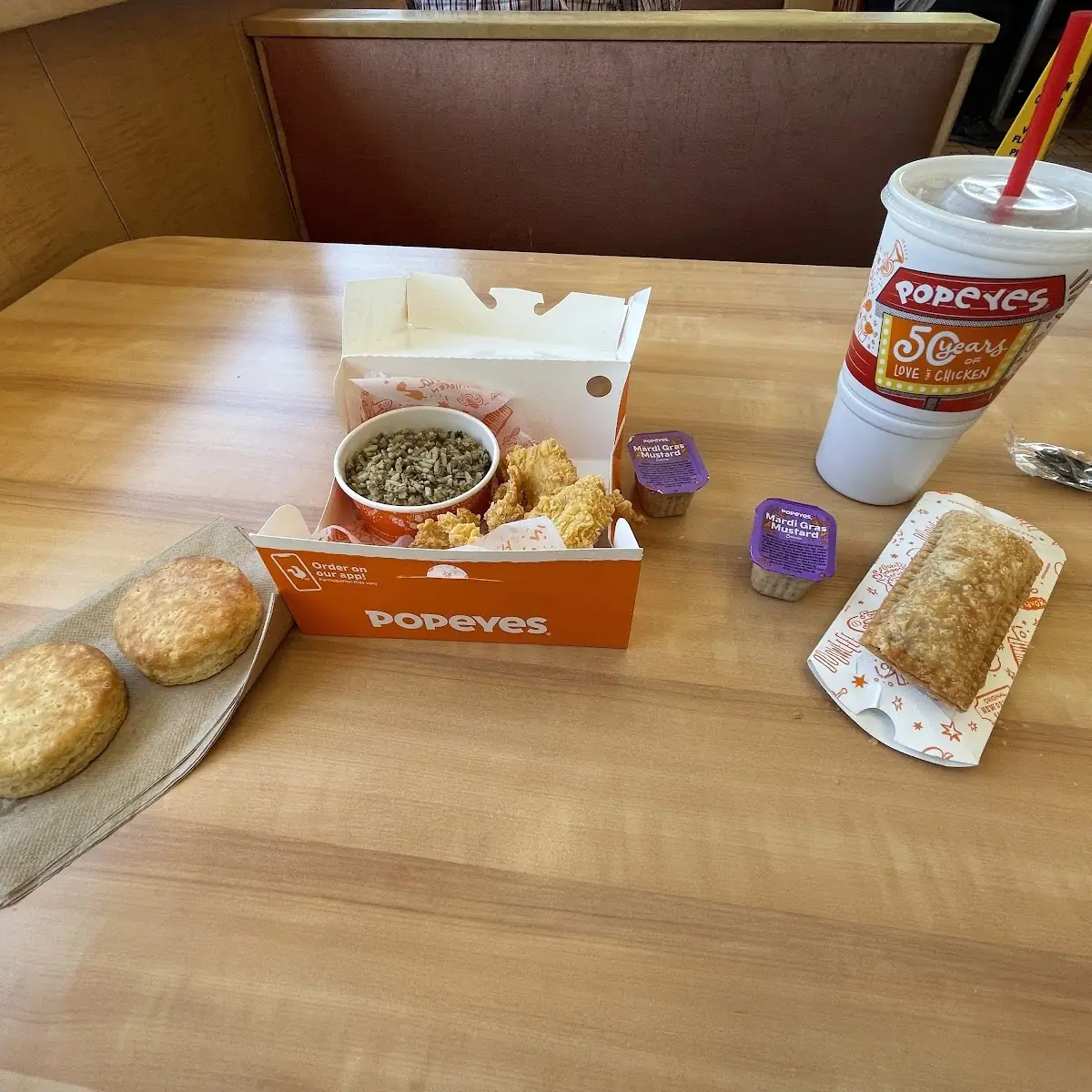3 Piece Tender with Rice Extra Biscuit and a Apple Pie
