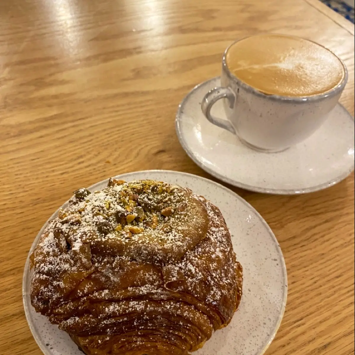 Chocolate Pistachio Croissant and Cappuccino