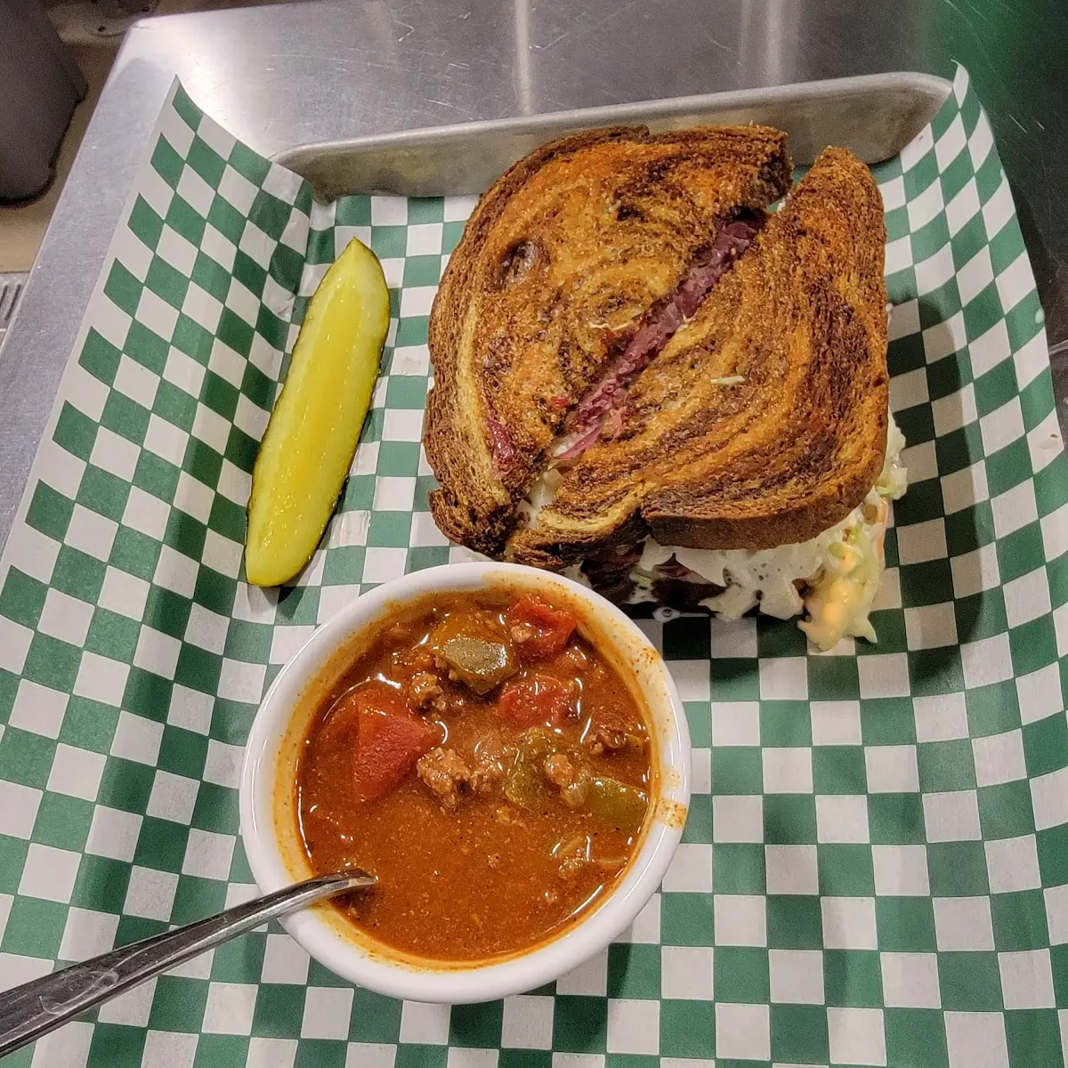 Corned Beef Sandwich and Chili