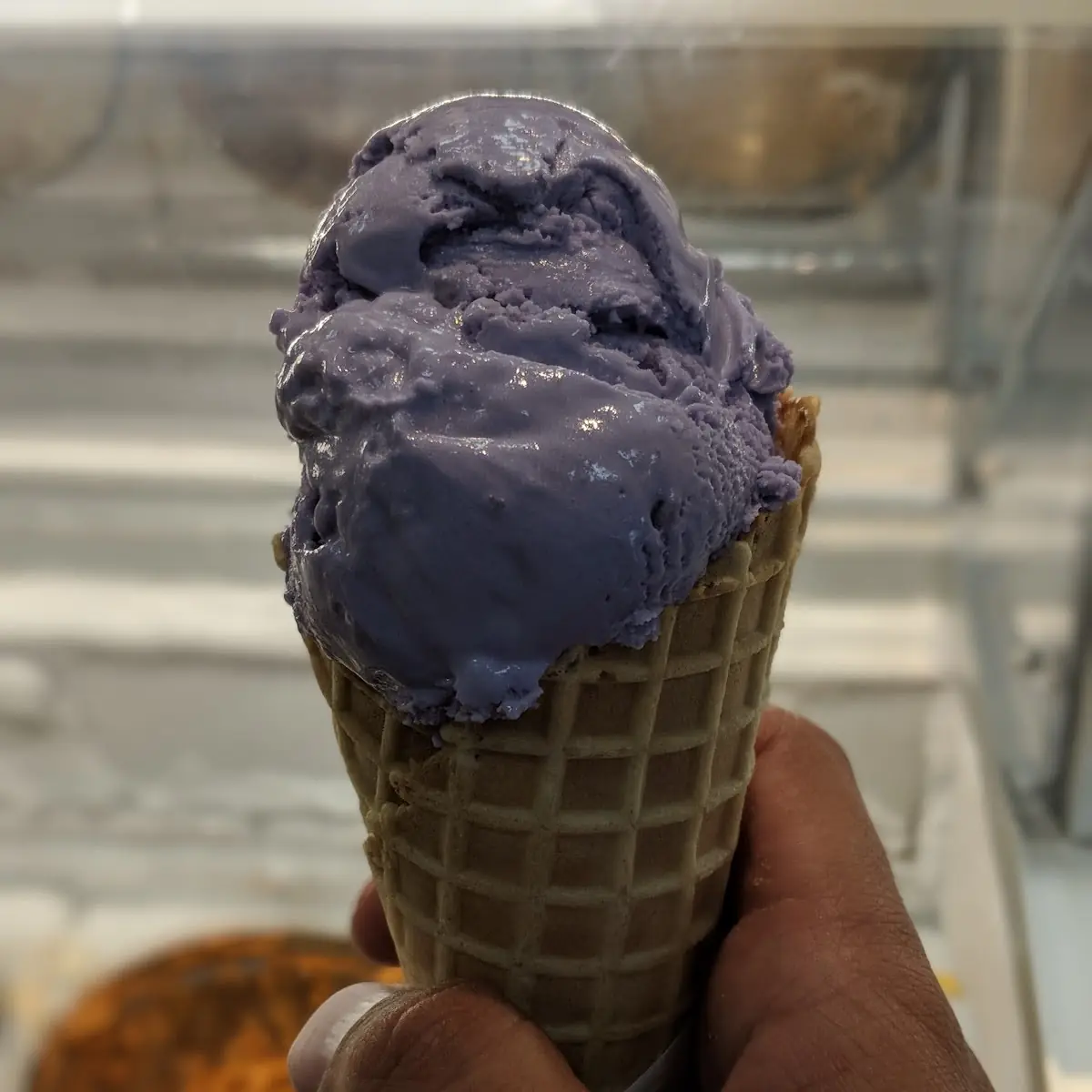 Ube Ice Cream in a Waffle Cone