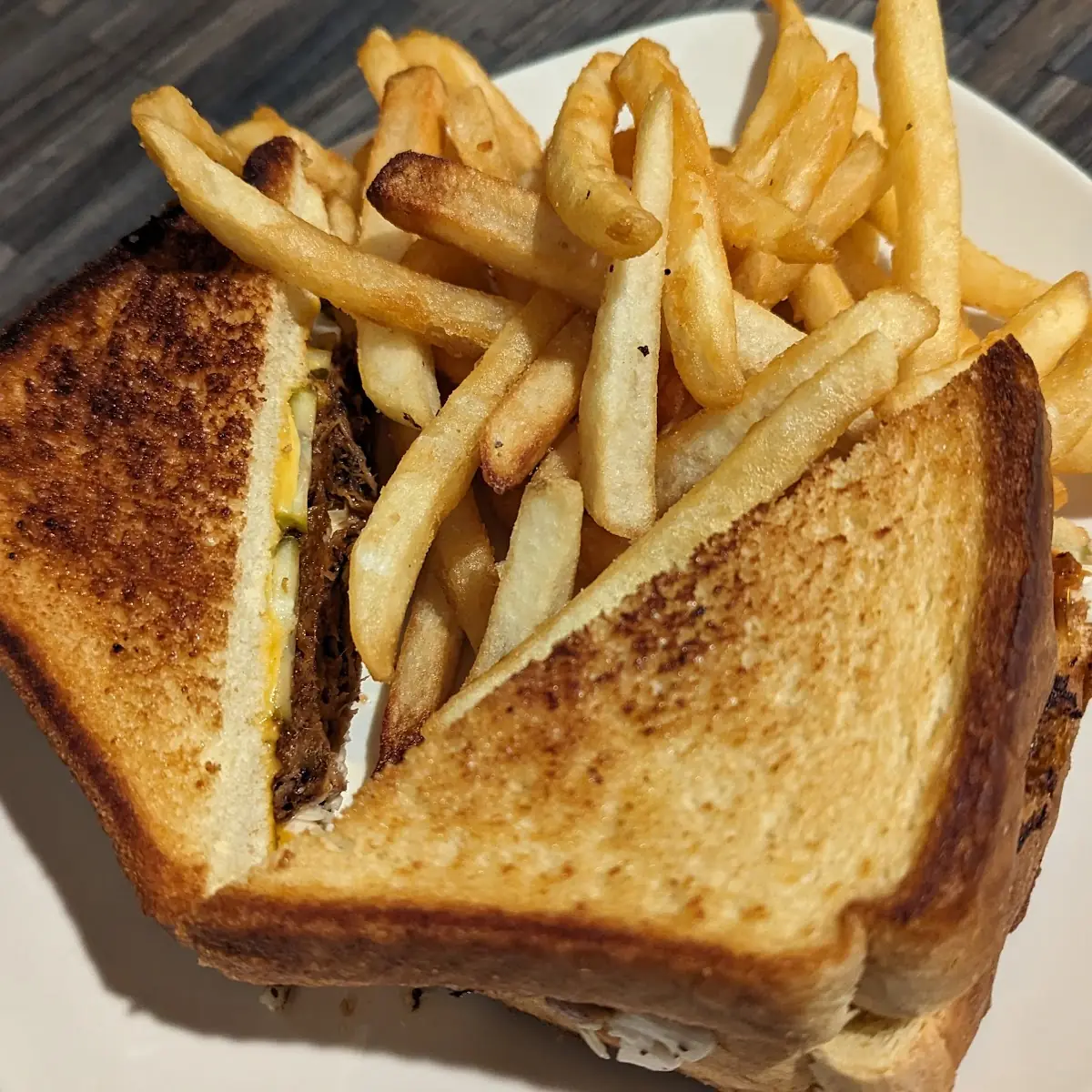 Fries and BBQ Pulled Pork Sandwich