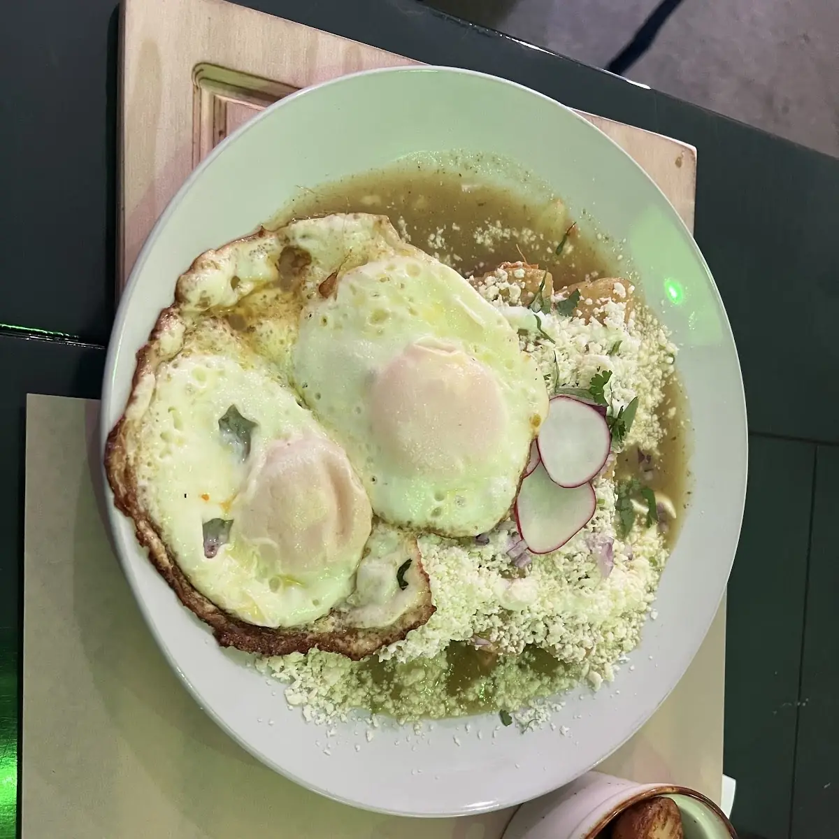 Chicken Enchiladas Verdes with over Easy Eggs