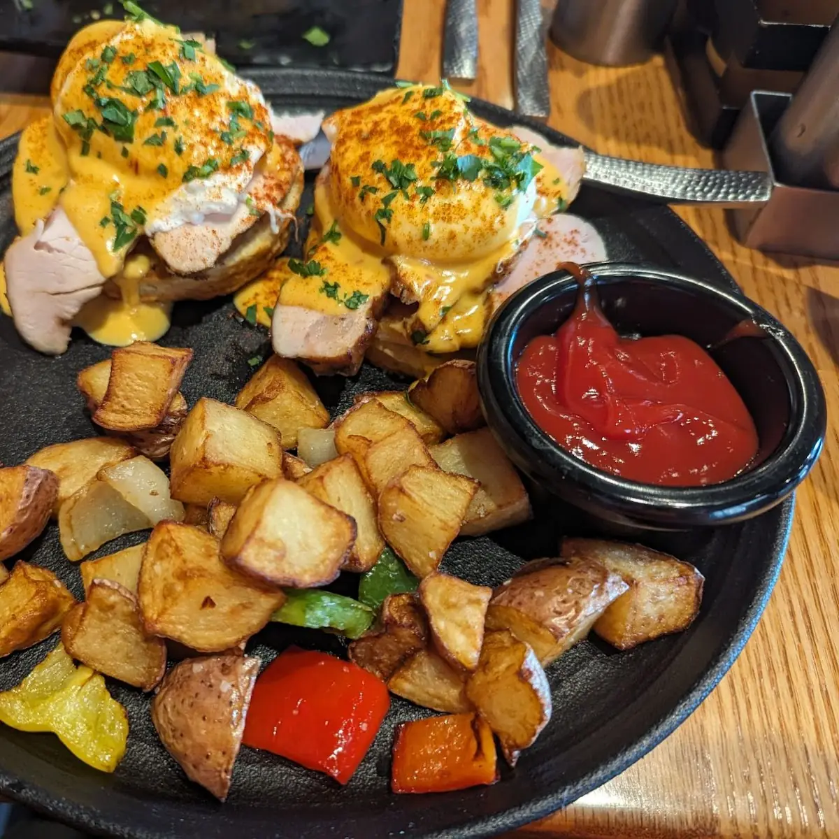 Candied Bacon Eggs Benedict