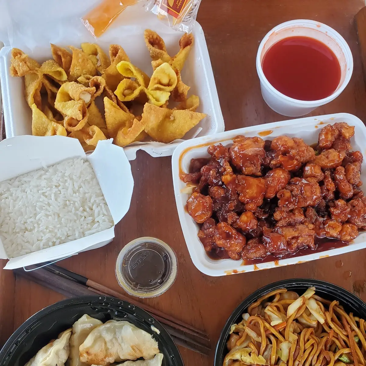 Crab Rangoon General TSO's Veggie Lo Mein Fried Dumplings