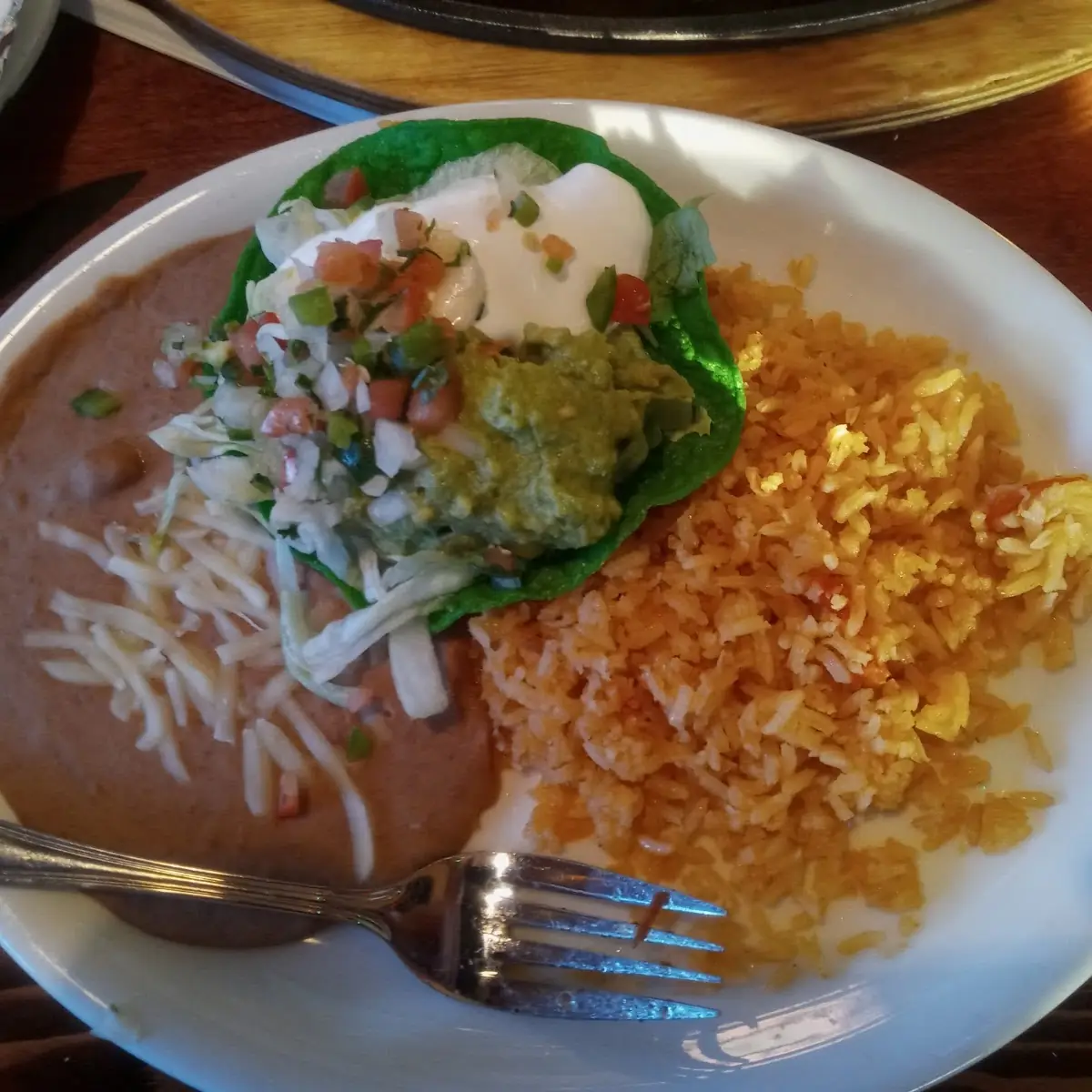 Child’s Enchilada, Mexican Rice & Refried Beans