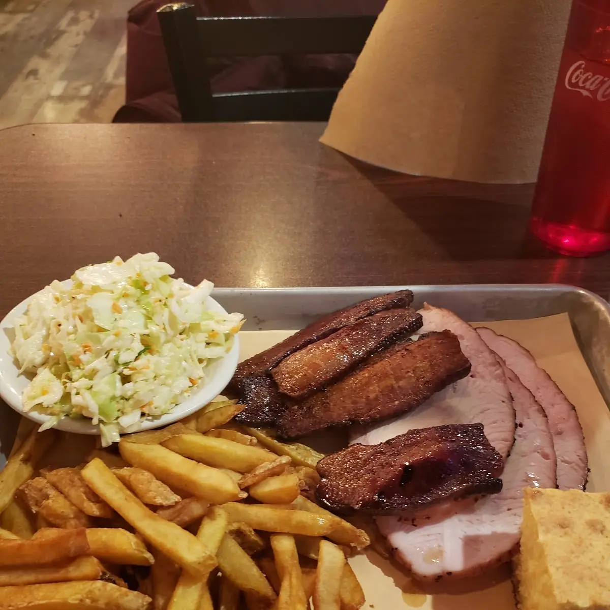 Smoked Turkey Bacon Steak Fries Slaw