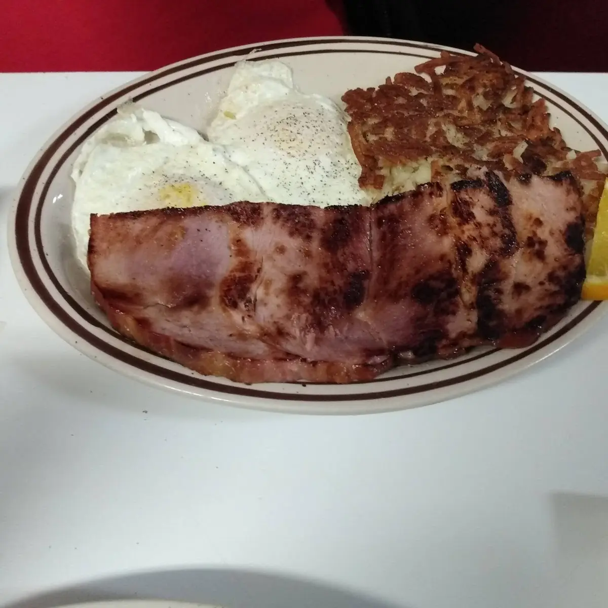 Ham Eggs Hash Browns and Toast