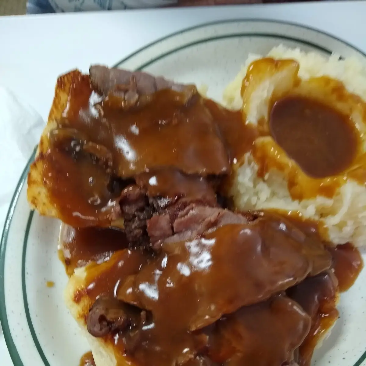 Roast Beef and Gravy over Mashed Potatoes
