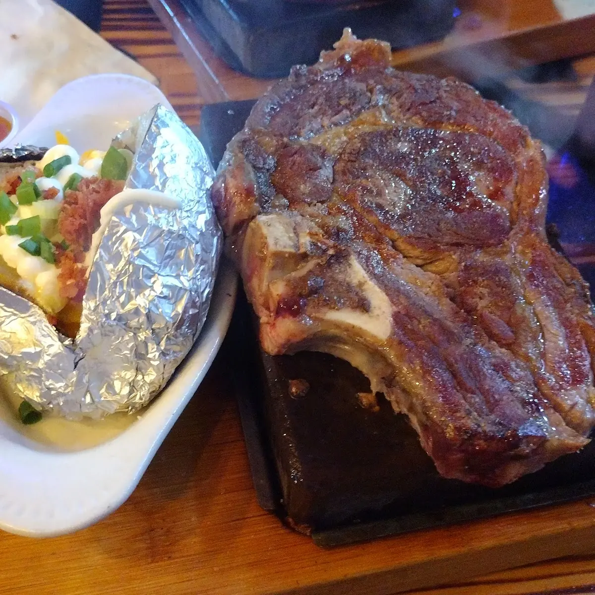 T-Bone Steak -- Cooked on a Hot Rock Slab