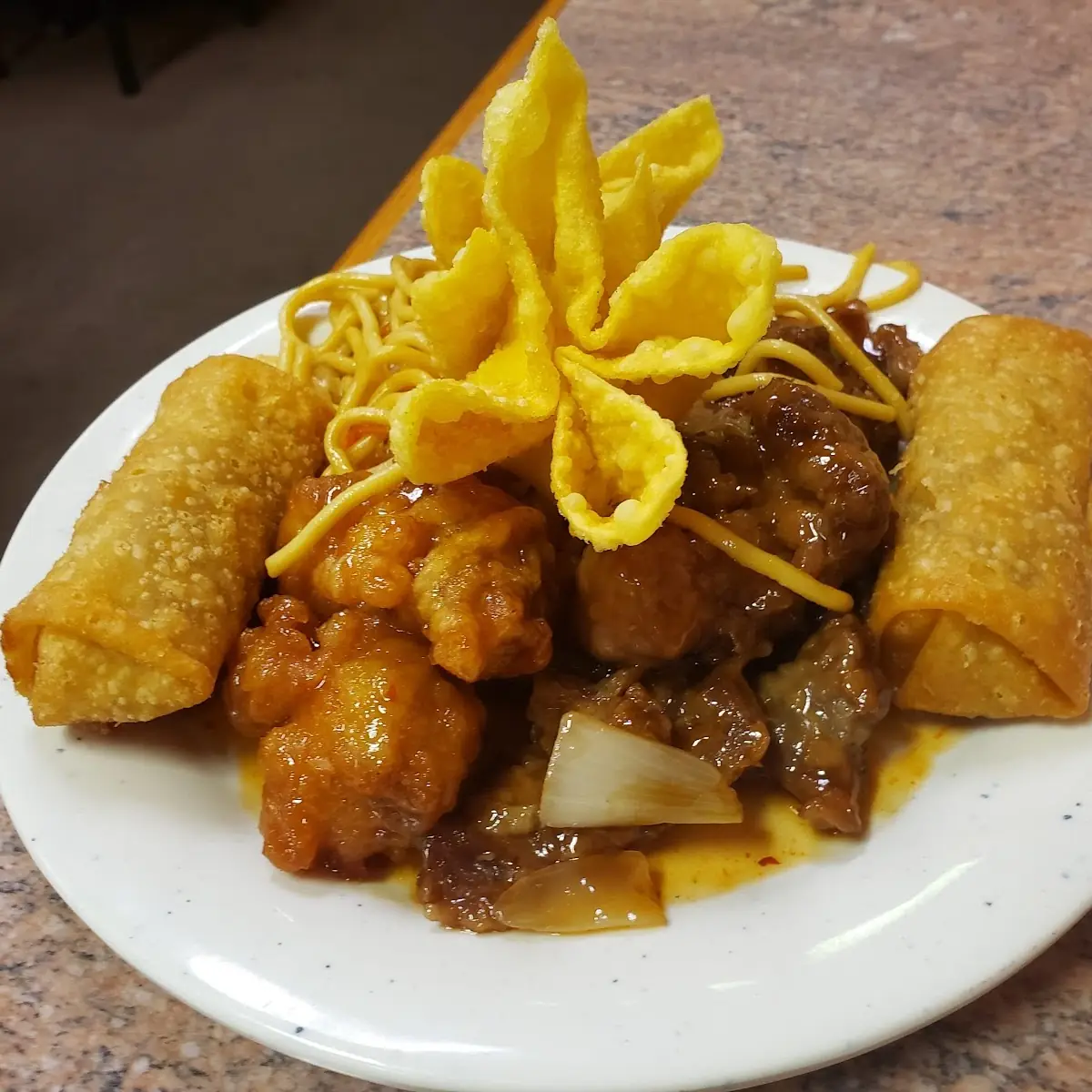 Buffet with Egg Rolls and Crab Rangoon