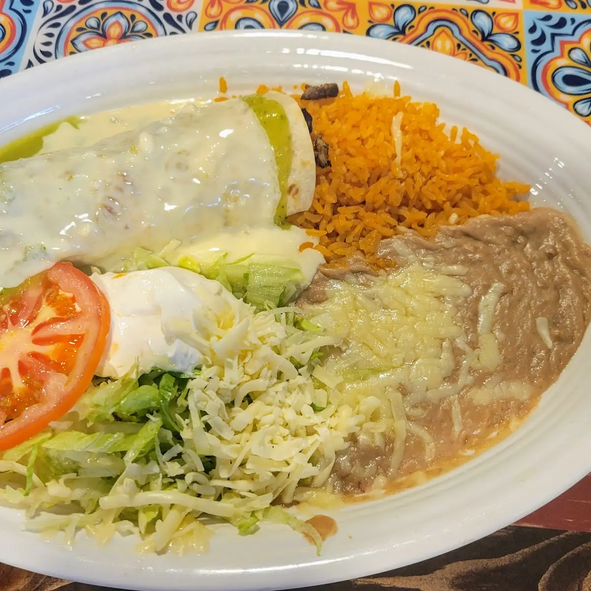 Enchilada Plate with Rice and Beans
