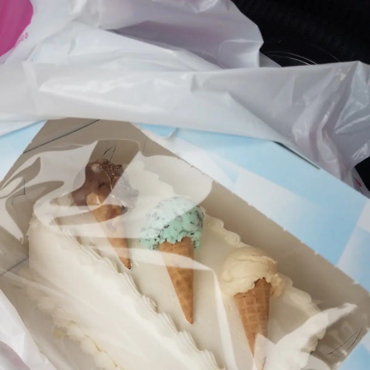 Cake with Ice Cream Cones on Top