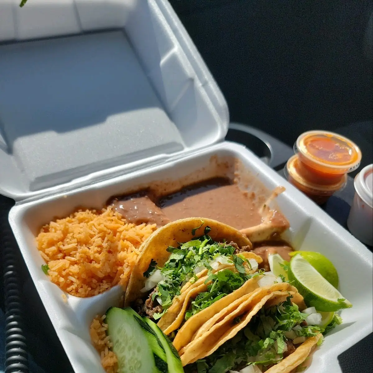 Three Tacos Birria with Rice & Beans