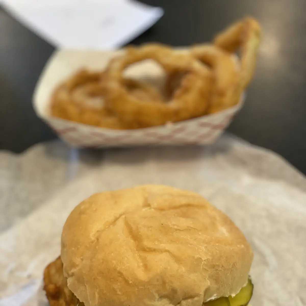 Fish Sandwich and Onion Rings