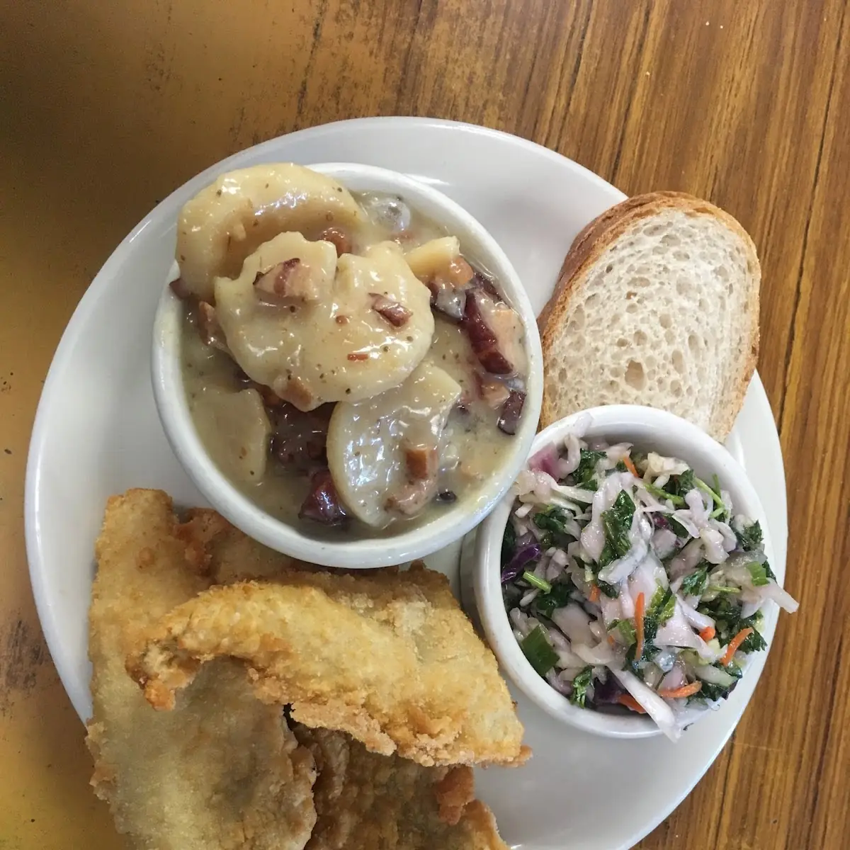 Perch German Potato Salad and Cole Slaw