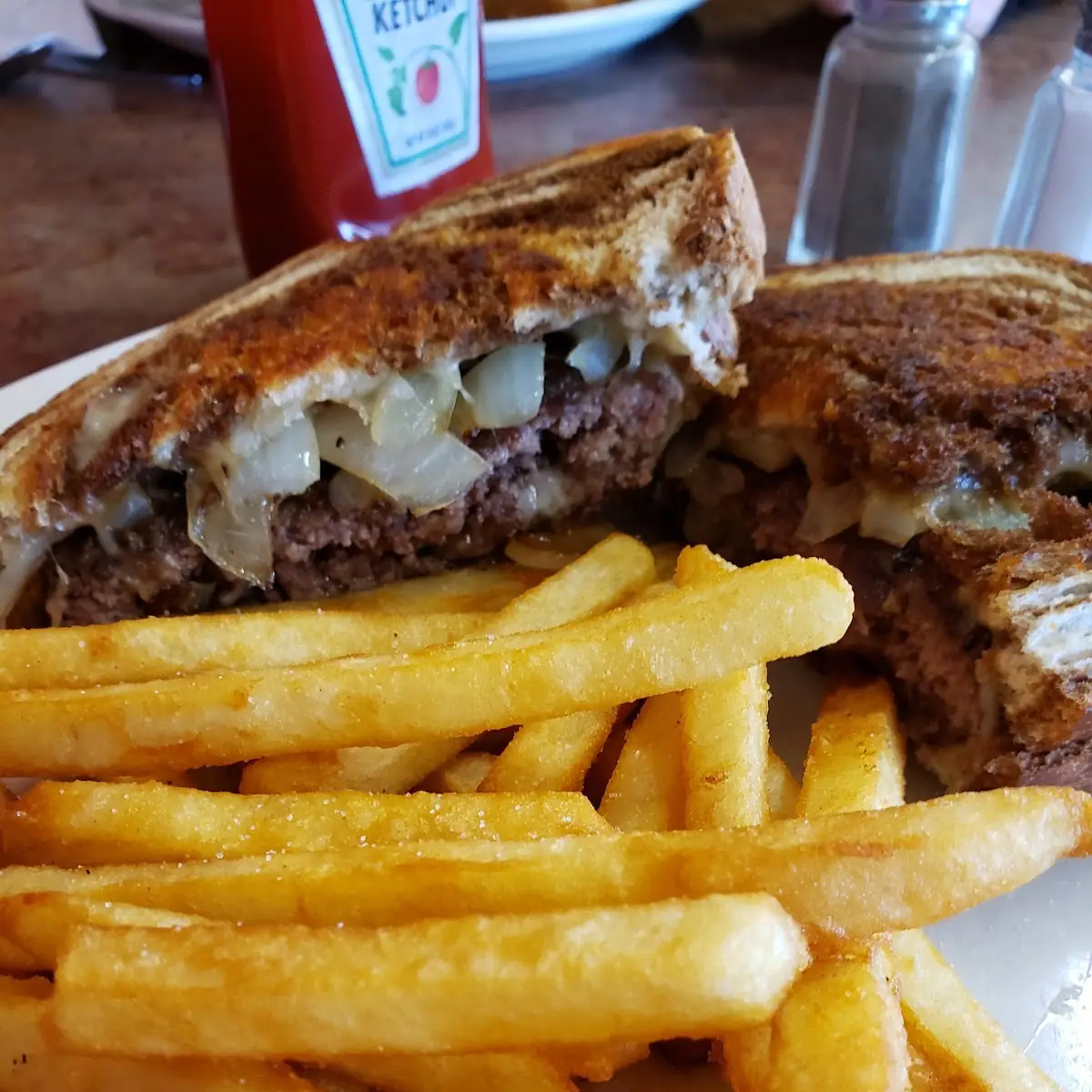 Patty Melt Burger and Fries