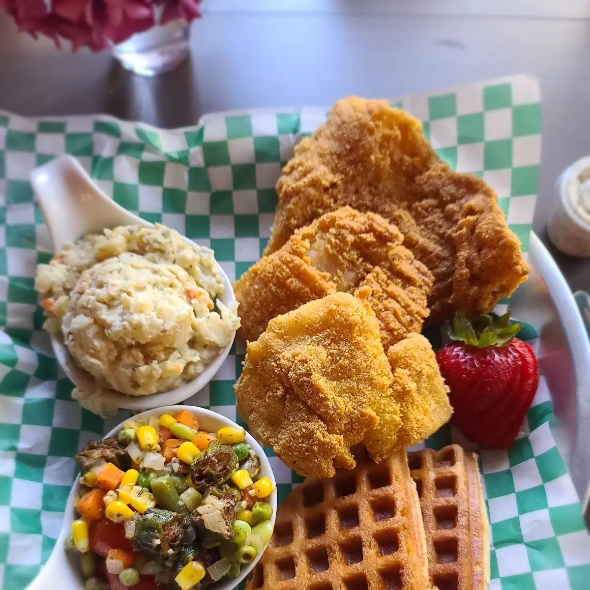 Fried Catfish with Cornbread Waffle and Crack Butter