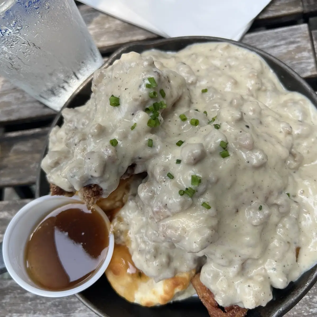 Sausage Gravy Biscuit and Fried Chicken