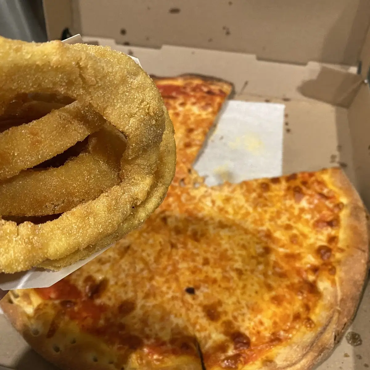 Cheese Pizza and Onion Rings