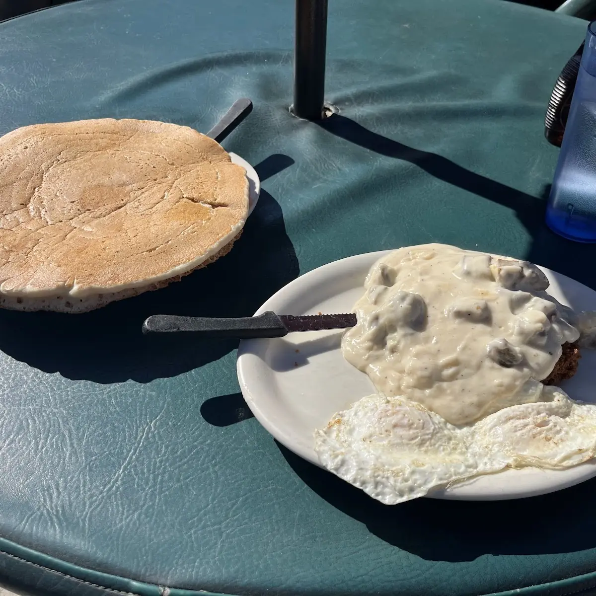 Chicken Fried Steak and Eggs with a Manhole Pancake