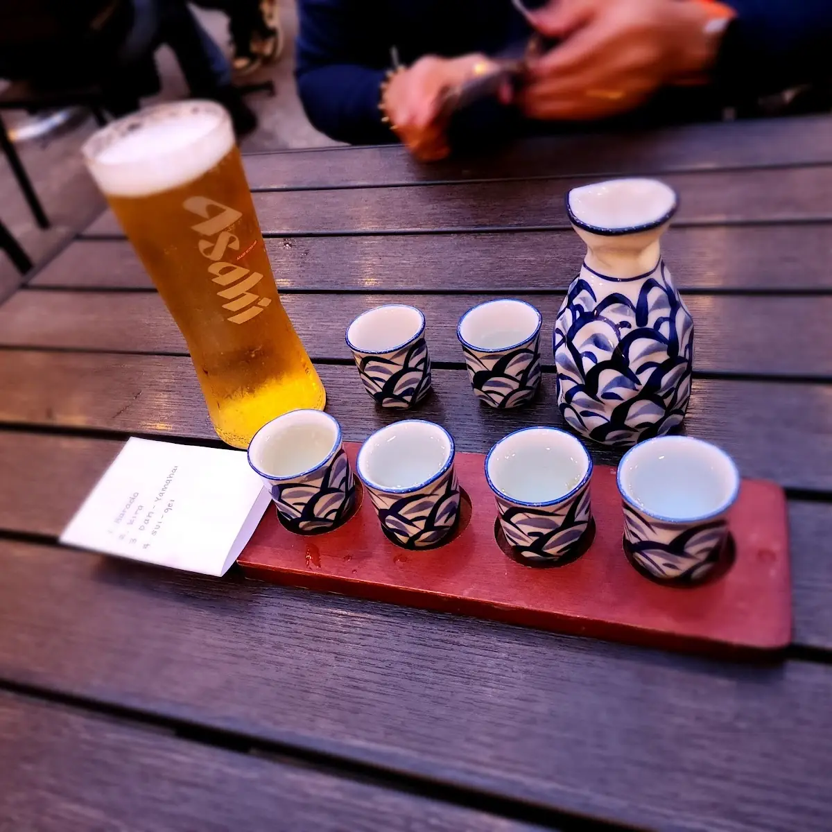 Sake Flight Sake and Asahi on Draft