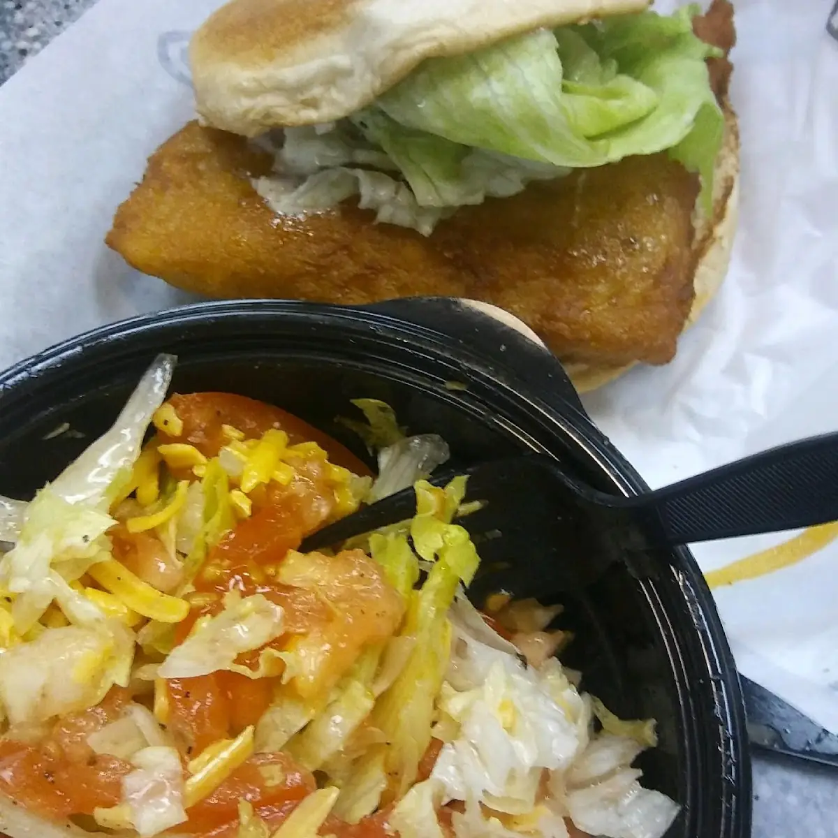Fish Sandwich and Side Salad