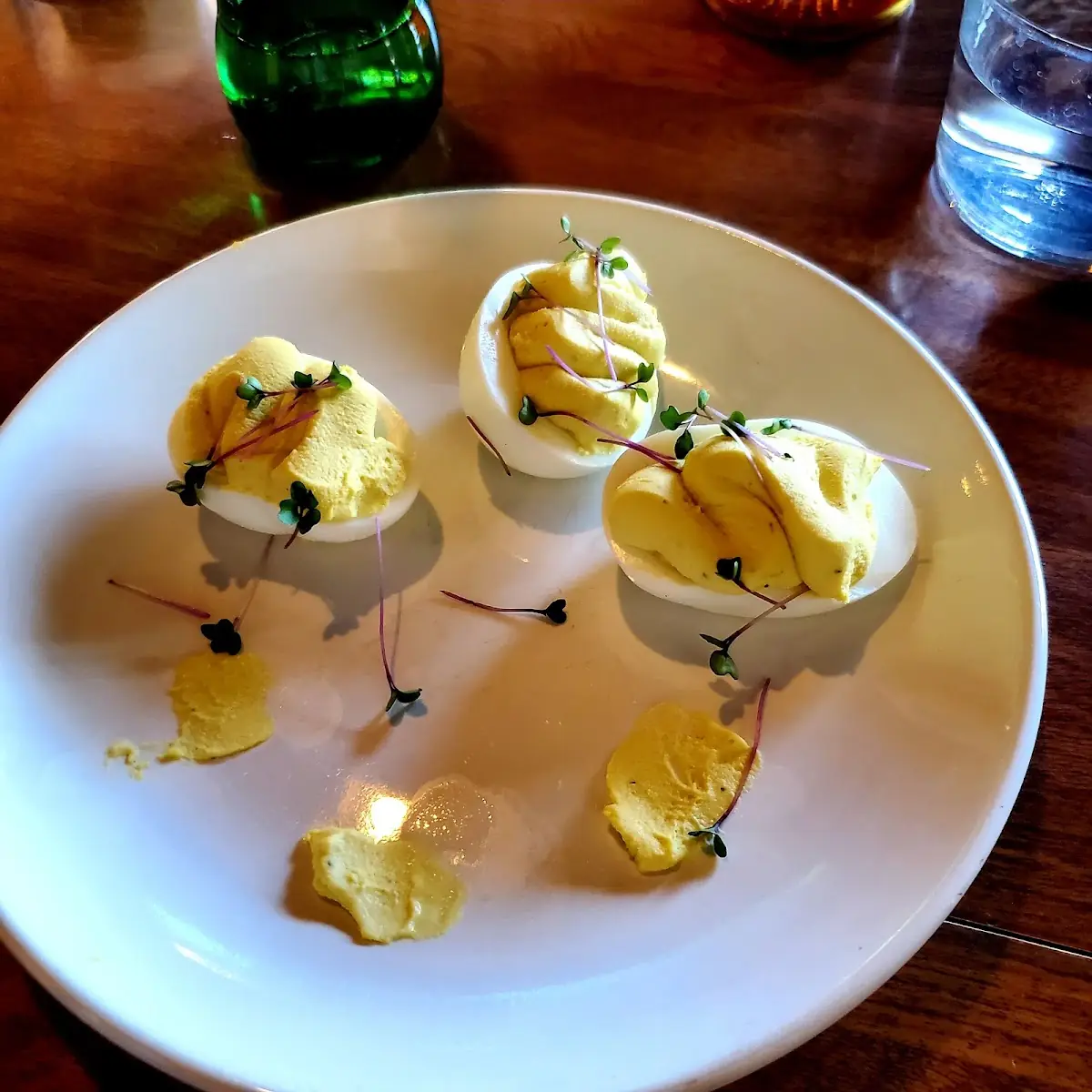 Goat Cheese Deviled Eggs & Hot Sauce