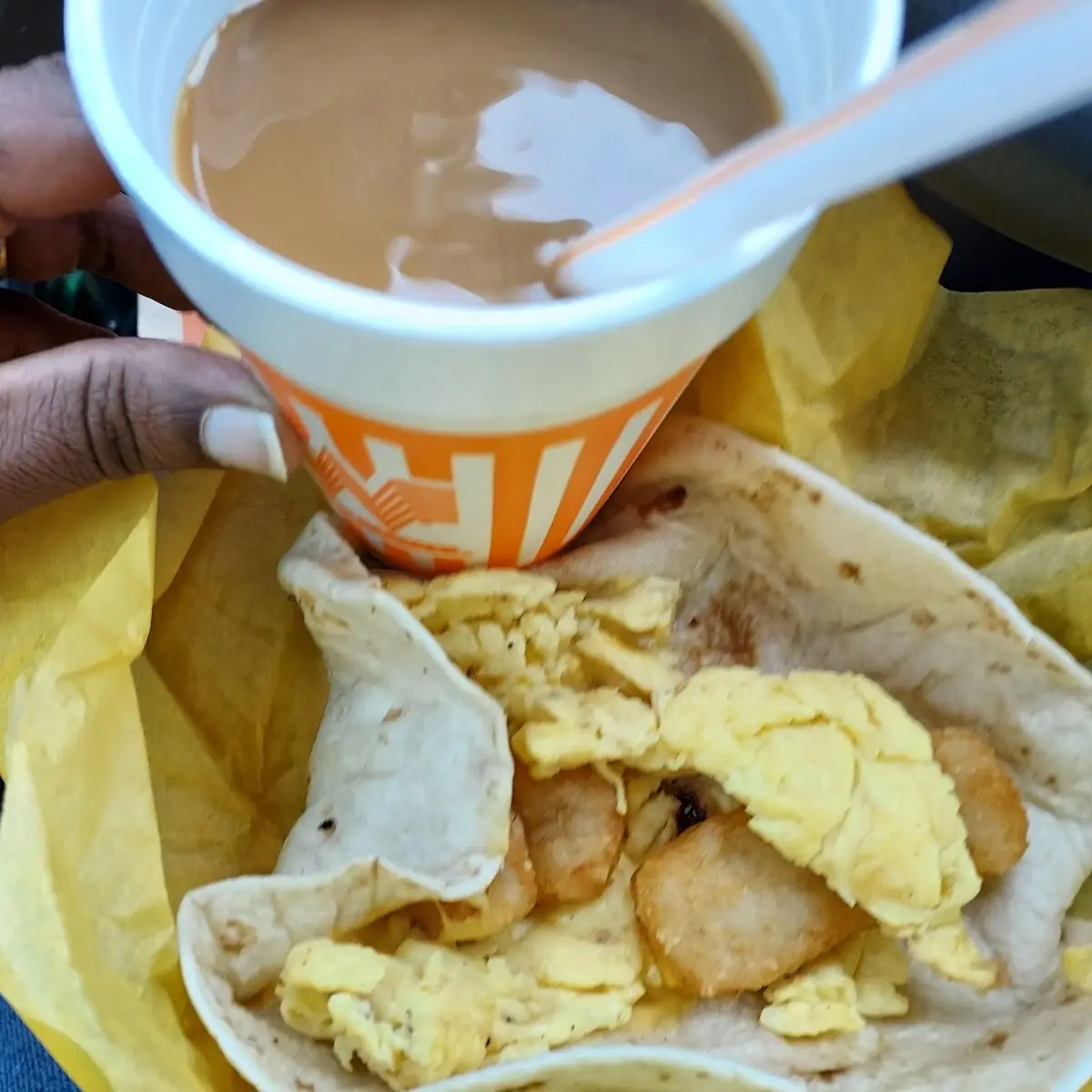Egg and Cheese Quesadilla with Coffee