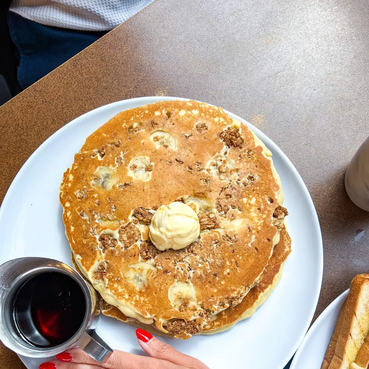 Chocolate Chip Pancake with Bacon Sausage or 1 Egg