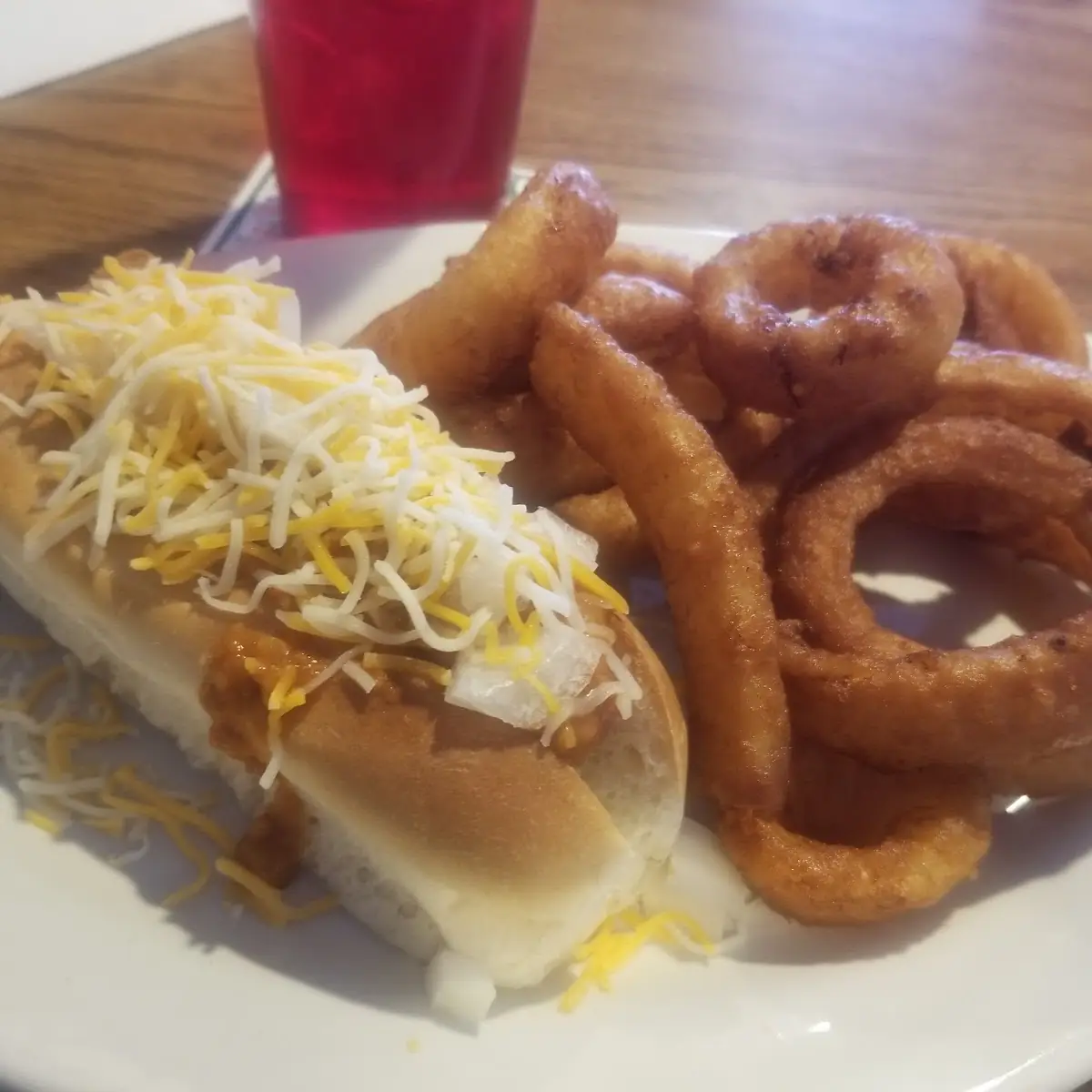 Coney Cheese Dog N Onion Rings