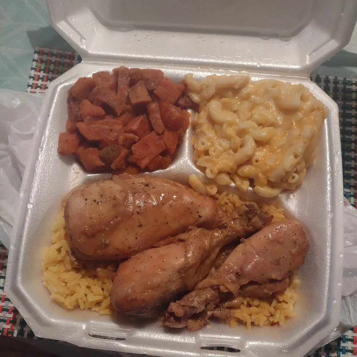 Baked Chicken Yams & Macaroni and Cheese