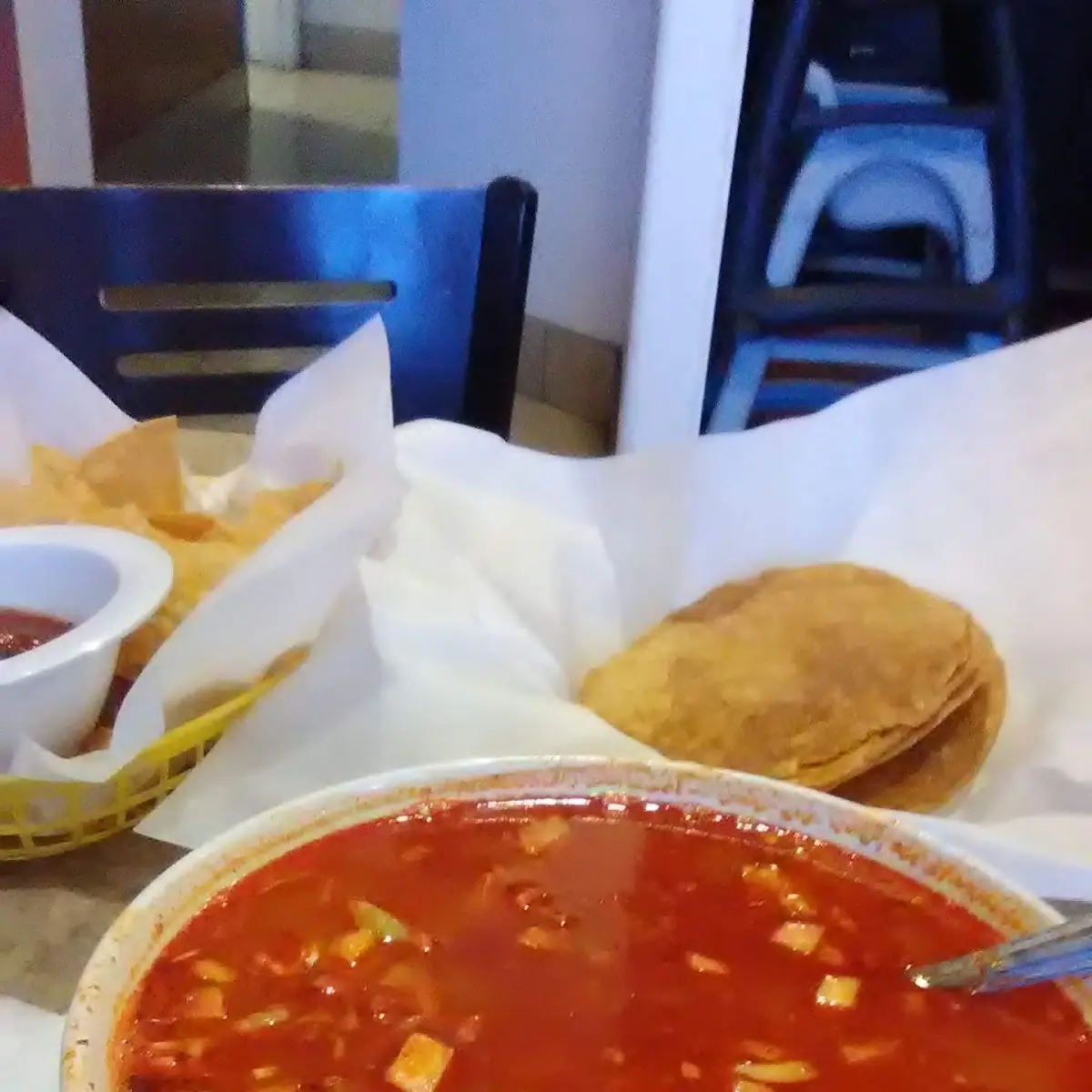Pozole Chips Guacamole Salsa Michelada
