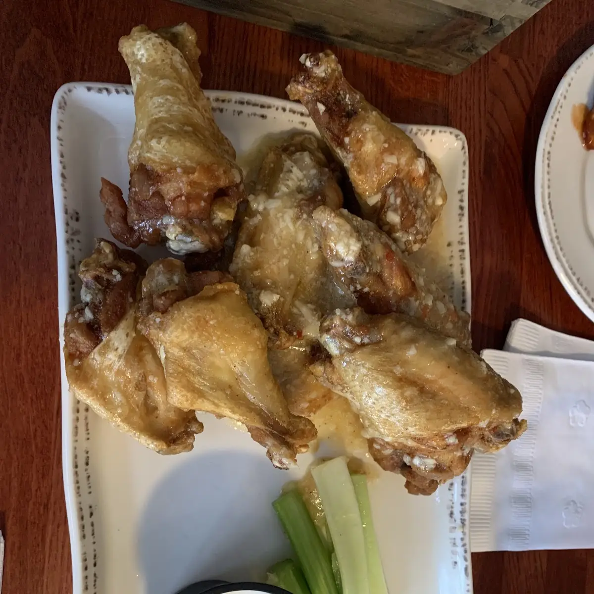 Garlic Parmesan Wings with Bleu Cheese and Celery