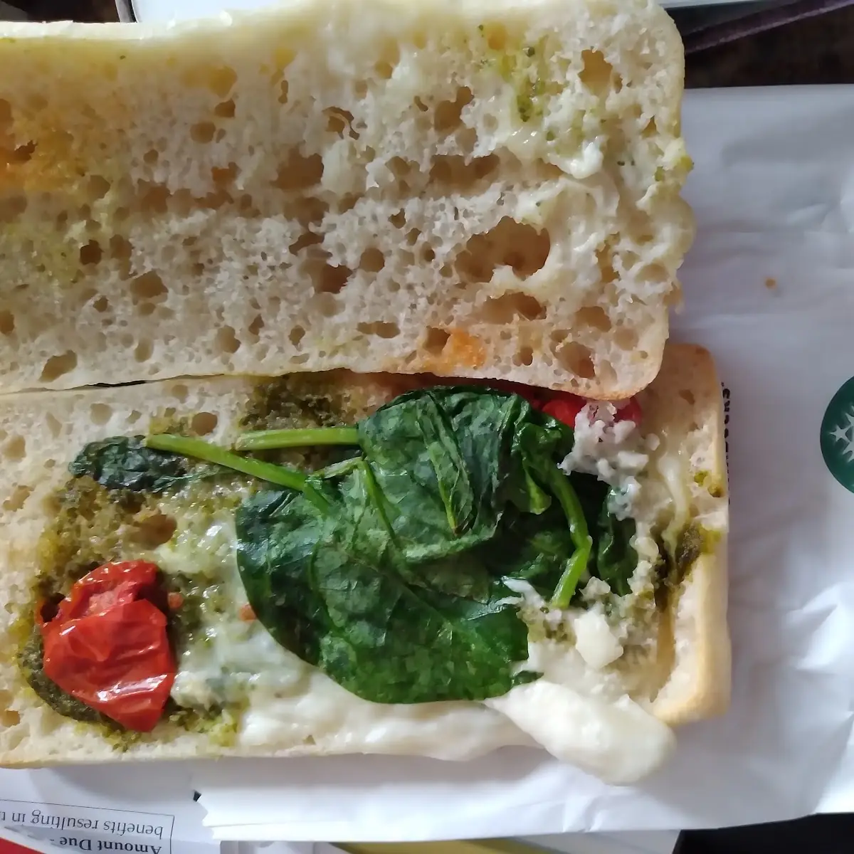 Pesto Tomatoes Spinach on Ciabatta