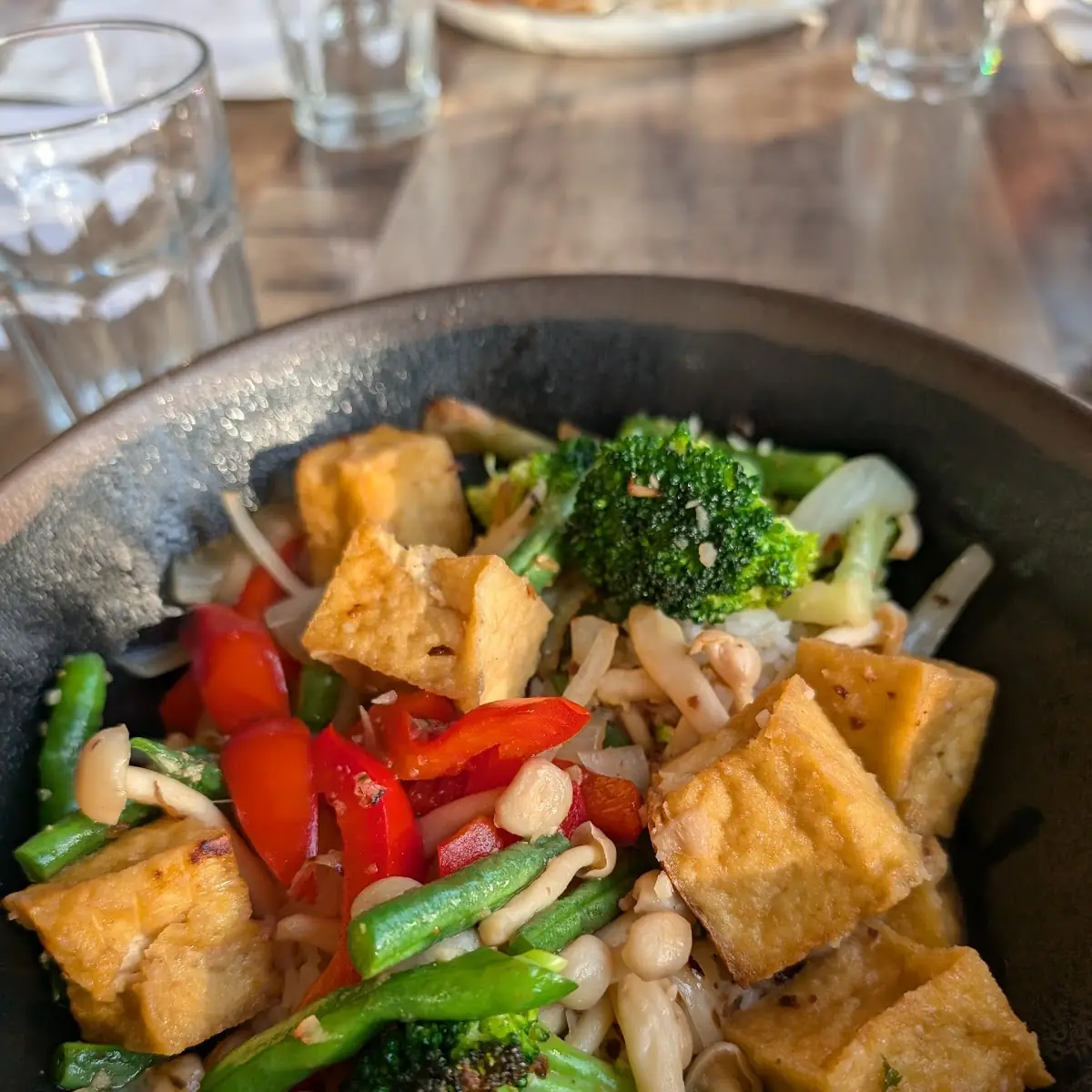 Sautéed Shimeji with Fried Tofu