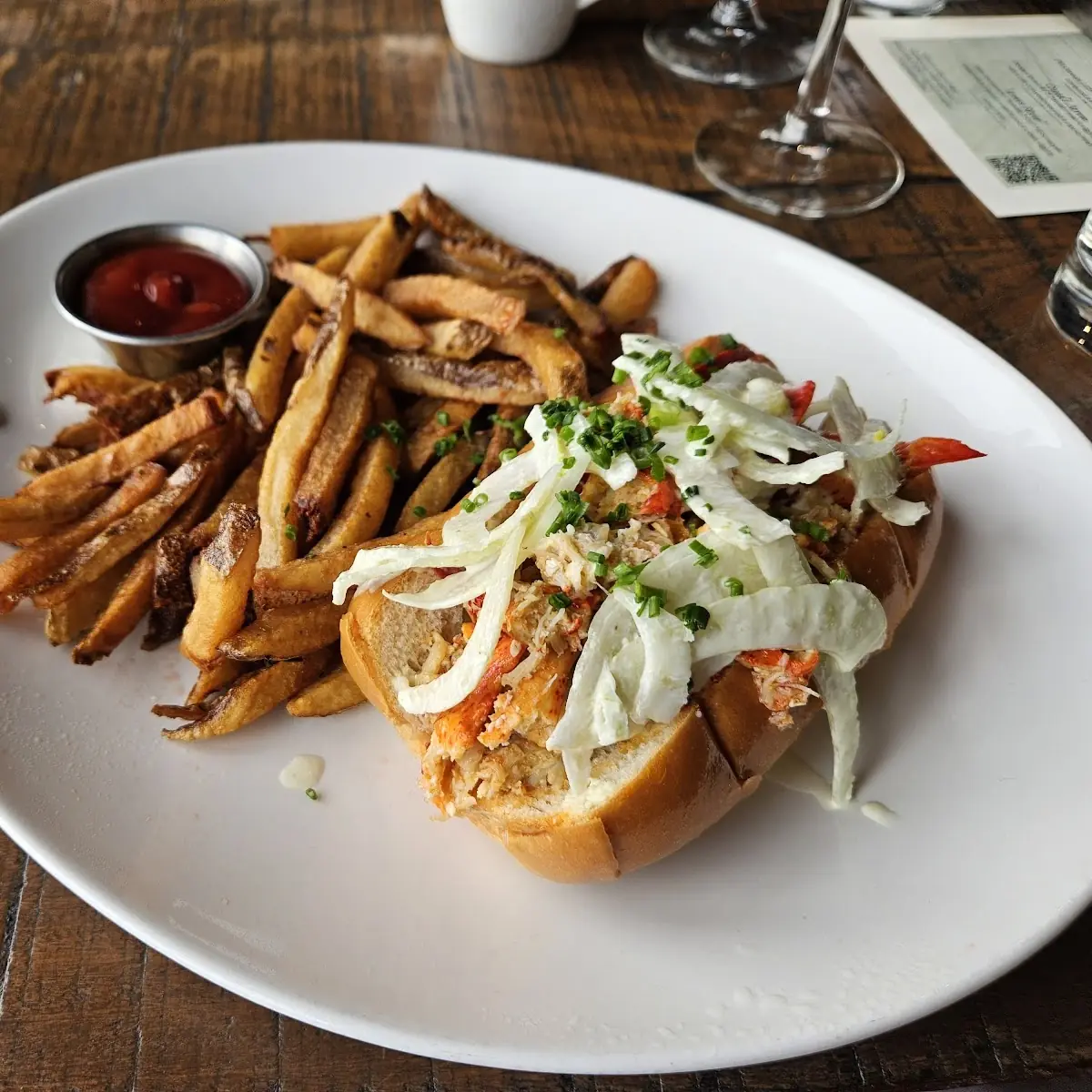 Lobster Roll with Fries and Ketchup