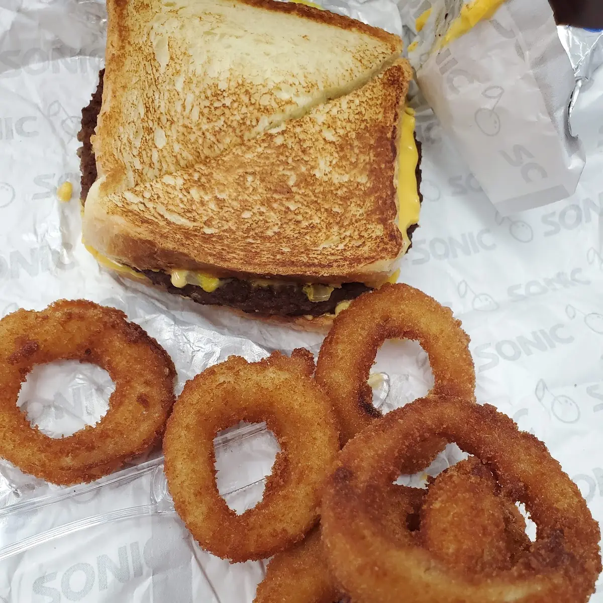 Patty Melt and Onion Rings