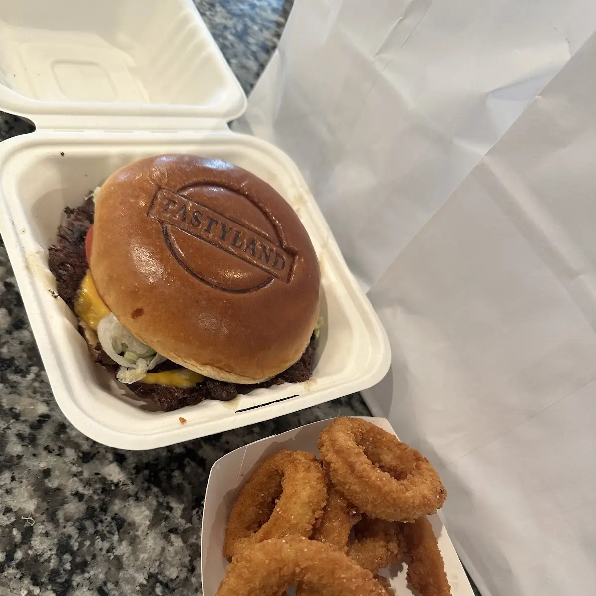 Burger and Onion Rings