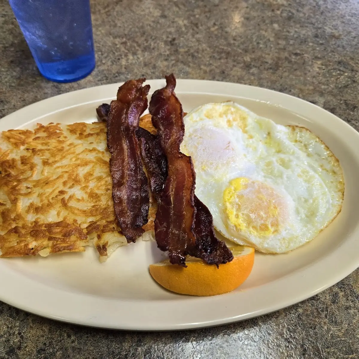 Blueberry Pancakes Eggs and Hash Browns