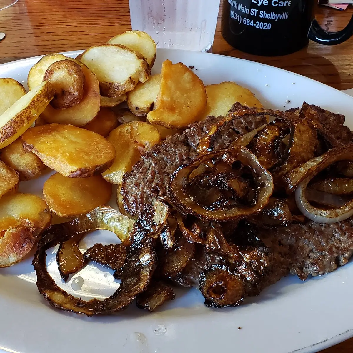 Hamburger Steak with Onions and Fried Potatoes