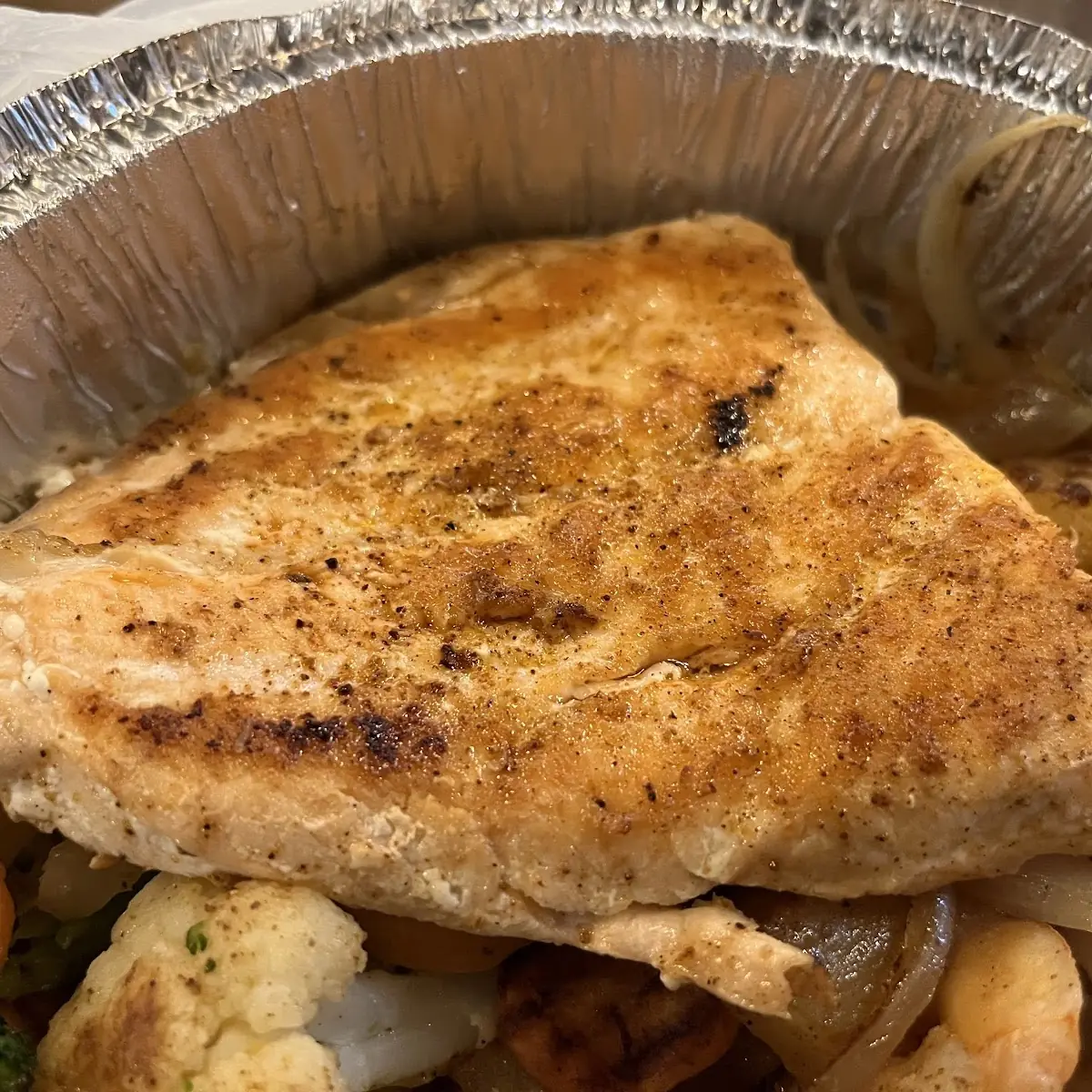 Caribbean Salmon with Grilled Shrimp Pineapple and Vegetables