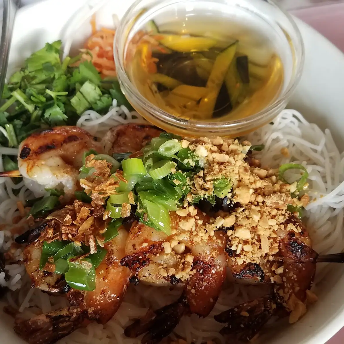 Grilled Shrimp over Rice Noodles